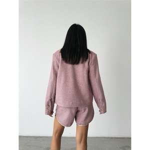 เสื้อแจ็คเก็ตสั้นซิปสำหรับผู้หญิง ลายก้างปลา สีชมพูกุหลาบ - Product Image 3