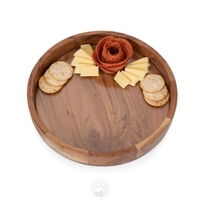 Plateau de service rond en bois d'acacia avec insert en verre, plateau à fromage avec poignées pour le café, les collations et les réceptions