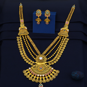 Conjunto de collar de oro indio tradicional con aretes, joyería nupcial de diseño antiguo, estilo templo en capas, artesanía de alta calidad. - Product Image 3