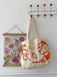 Bolso de Mano Estilo Coreano con Cordón, Gran Capacidad, Versátil, de Lona, con Estampado Personalizado de Lindas Flores, para Compras Diarias - Product Image 4