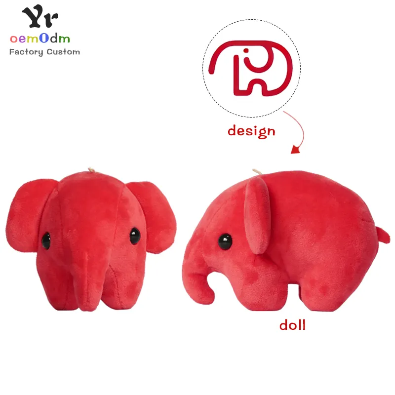 Mainan boneka gajah lucu merah kustom 2024 mainan boneka mewah buatan khusus kartun kecil baru boneka hewan
