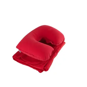 Baru 2 In 1 Travel Kit Set Inflatable Leher Udara Bantal + selimut