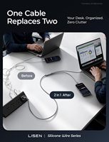 Cable USB C Multipuerto LISEN de 140 W, 2 en 1, Cable de Carga Rápida, Cable de Datos Duradero de Silicona Reforzada para MacBook Pro, iPad Air, Teléfono