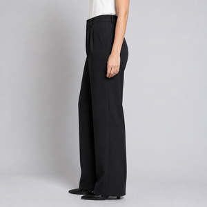 <span class=keywords><strong>Pantaloni</strong></span> da Completo <span class=keywords><strong>Neri</strong></span> da <span class=keywords><strong>Donna</strong></span> a Gamba Larga con Pieghe Frontali, Passanti per Cintura e Tasche Laterali per Ufficio - Product Image 2