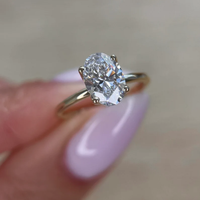 Bague de fiançailles en or massif 14K/18K avec diamant de laboratoire 2 carats ovale, sertie quatre griffes, style panier à pétales, bande unie, certifiée IGI CVD/HPHT, personnalisable
