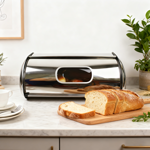 Klasik Ev Tipi Paslanmaz Çelik Kek Ekmek Kutusu Mutfak Gıda Saklama Kabı Rulo Kapaklı Ekmeklik - Product Image 6