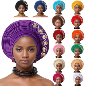 Sıcak satış düğün türban şapkalar bayanlar için afrika elmas Gele şapkalar müslüman kadın nijeryalı Bonnet başörtüsü - Product Image 4