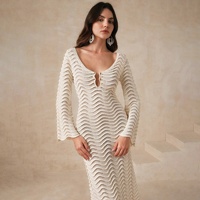 Robe de plage longue pour femme, personnalisée en usine, au crochet, ajourée, dos nu, sexy, cache-maillot de bain