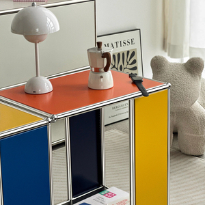 Mesa Auxiliar HWUSM <span class=keywords><strong>Haller</strong></span> con Bloques de Color, Mesa Auxiliar Modular de Metal, Diseño Bicolor Personalizado para Sala de Estar y Dormitorio - Product Image 3