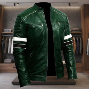 Chaqueta de Cuero de Oveja 100% Genuino BS International NA106, Unisex, Estilo Racer, Impermeable, Resistente al Viento, Transpirable, Personalizable en la Parte Delantera - Product Image 1