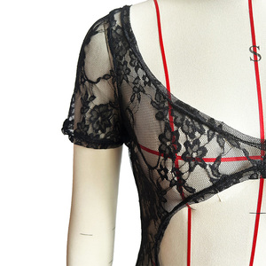 Vestiti donna Sexy tute attillati abiti floreali aderenti in <span class=keywords><strong>pizzo</strong></span> tutine da donna <span class=keywords><strong>bianco</strong></span> un pezzo in maglia tuta da donna estate - Product Image 3