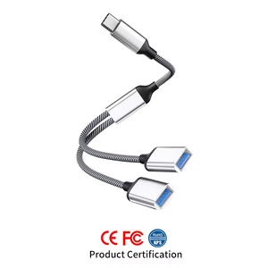 Hub <span class=keywords><strong>USB</strong></span>-C en aluminium, adaptateur mâle-femelle 1 ou 2 ports, câble de données, adaptateur mâle-femelle, hub <span class=keywords><strong>USB</strong></span> Type-C pour connexion mâle-femelle - Product Image 2