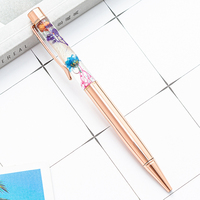 Stylos à bille en métal dynamiques à fleurs liquides PinGlory de haute qualité, respectueux de l'environnement, fournitures de bureau, rouge rose, bleu, blanc, or