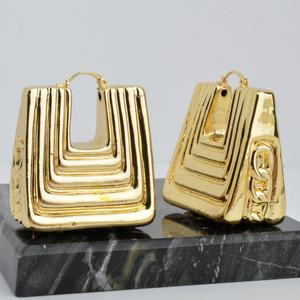 ต่างหูห่วงชุบทอง 14K สไตล์แฟชั่นดูไบ ดีไซน์เรขาคณิตสุดคลาสสิกสำหรับผู้หญิง - Product Image 3