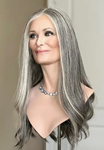 Peluca de Encaje HD 13x6 sin Pegamento |   <span class=keywords><strong>Cabello</strong></span> humano plateado/gris |   Uso Instantáneo y Aspecto Invisible para un Look Natural, Mezcla Gris Natural - Product Image 5