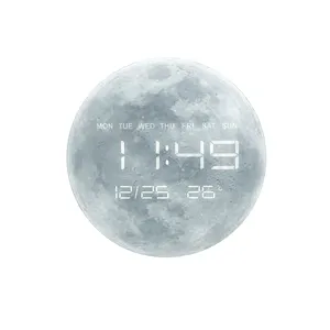 76901月亮挂钟客厅万年历发光二极管电子钟壁挂式数字时间显示器