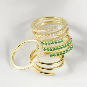 流行18K 14k镀金珠宝立方氧化锆个性化anillos 925纯银Vermeil女性时尚戒指套装