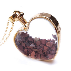 Collier pendentif coeur d'amour en gravier naturel bouteille à la <span class=keywords><strong>dérive</strong></span> transparente en forme de coeur cristal Lapis Lazuli chaîne à maillons plaquée or - Product Image 5