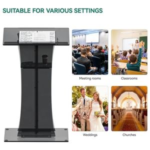 Podio Moderno in Acrilico Nero Trasparente per Chiesa, Scuola, Hotel e Supermercato, Piattaforma per Cerimonie Nuziali - Product Image 4