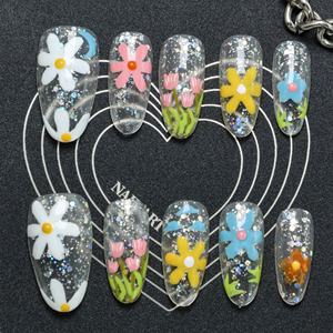 Ongles à presser en acrylique de luxe faits à la main, forme amande, longs, motif French manucure 3D, couverture complète, vente en gros directe usine - Product Image 1