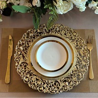 Assiettes de présentation rondes de luxe modernes en plastique doré sculpté, style européen, pour mariage, décoration et sous-plats occidentaux