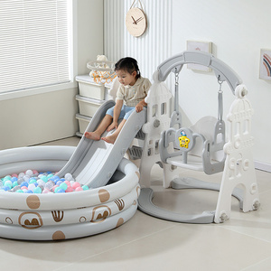 Structure de <span class=keywords><strong>jeu</strong></span> d'intérieur 3 en 1 en forme de château pour enfants avec toboggan, balançoire et panier de basket, en plastique, pour bébé - Product Image 3