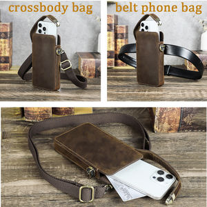 Nouvelle pochette de téléphone portable vintage simple en cuir convertible, bandoulière faite à la main avec passant de ceinture pour téléphone portable de 6,7 pouces - Product Image 3