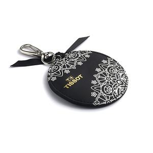 Wholesale Black Round Keychain Single Sided Heat Transfer PU Leather Makeup Pocket <b>Compact</b> <b>Mirror</b> - Product Image 5