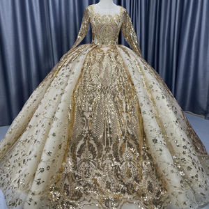 ชุดแต่งงานสีทองหรูหรา ชุดเจ้าสาวประดับดอกไม้ ชุดราตรีปักเลื่อมประดับลูกปัดสำหรับงานเลี้ยงตอนเย็น ไนจีเรีย Lscm02 Jancember - Product Image 3