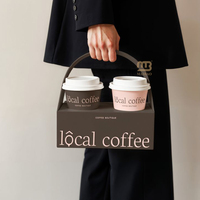 Porte-café à emporter personnalisé Porte-boisson pliable Plateau de transport de 2 tasses Porte-gobelet en papier Boba Boîte de transport de boissons avec poignée