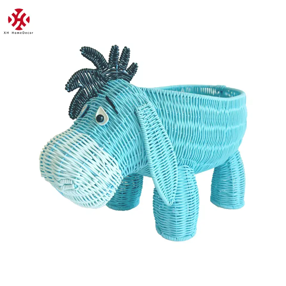 XH-cesta de almacenamiento tejida para decoración del hogar, cubo decorativo hecho a mano, regalo de arte, Donkey, cesta de mimbre de resina de ratán de plástico