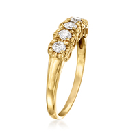 Bague en or plaqué 14 carats avec cinq pierres en zircone cubique pour femmes, bande en or texturée vintage, zircone cubique étincelante, bijoux élégants et classiques