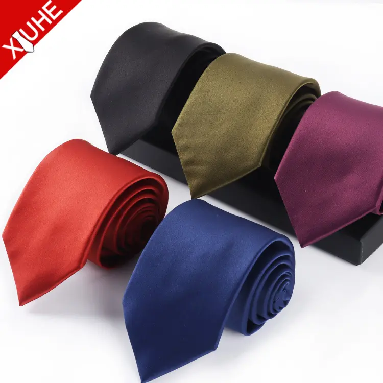 Gravata de cor preta personalizada masculina barata gravata de poliéster personalizada para homens sólidos