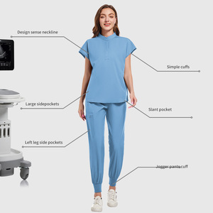 Women Sleeveless Scrub Set Moisture Wicking Knitted Split Uniform For Nurses Doctors Spa Dental Studio - Product Image 2