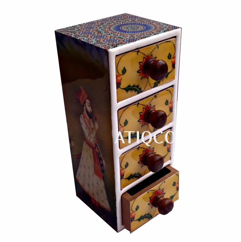 Holz bemalte Schublade Schmuck Truhe Mughal Art hand gefertigten Holz schrank kleine Schublade männliche nackte Kunst Bestseller Schublade