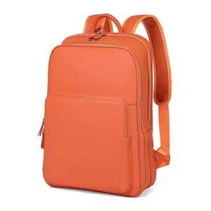 Limited edition Men Orange light luxury leather backpack top layer cowhide 15.6 inch laptop bag