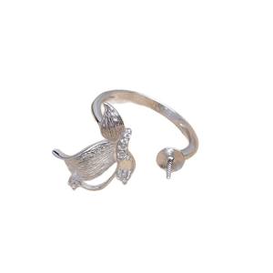 Anillo de Mariposa de Plata 925 con Acabado Cepillado, Accesorios para Joyería de Perlas, Anillo de Apertura Superior JG, Producto Semiterminado, Soporte para Anillo - Product Image 5