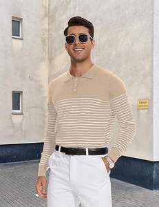 Jersey de punto para hombre Polo de manga larga Camisas de golf casuales a rayas - Product Image 5