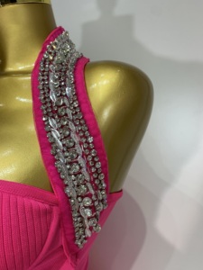 Abito Fasciante di Lusso da <span class=keywords><strong>Donna</strong></span>, Collo all'Americana, Schiena Scoperta, con Perline, Lavorato a Maglia, Lunghezza al Ginocchio, Asciugatura Rapida, <span class=keywords><strong>Sexy</strong></span>, per Club, Serate e Feste - Product Image 6