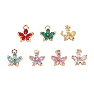 Flower Shape Zircon Inlaid Copper Charm Pendant For DIY Jewelry Making Accessory Unisex Everyday Wear Bezel Setting Charms - Product Image 5