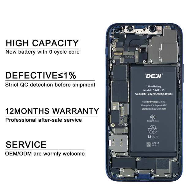 DEJI High Capacity Replacement Battery for iPhone 13 100% Health Lithium Ion Battery CE FCC ROHS Factory Direct
