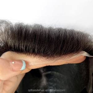 <b>Mens</b> 0.02-0.03mm Full Pu V Loop Natural Wave Human Hair <b>Wigs</b> Male Toupee Piece Hair System Hair for Best Price Good Quality#1B - Product Image 2