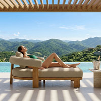 Chaise longue de luxe en teck massif pour l'extérieur, avec rembourrage épais, pour piscine, hôtel ou complexe hôtelier