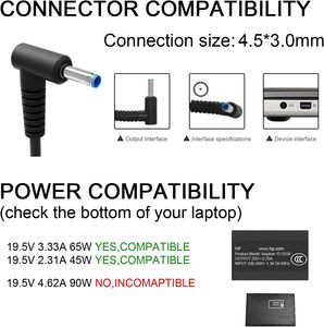 Chargeur pour ordinateur portable <span class=keywords><strong>HP</strong></span> 65W 45W <span class=keywords><strong>Smart</strong></span> Blue Tip Power Adapter - Product Image 2