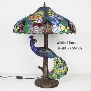 Abat-jour LED en verre coloré de 18 pouces Longhuijing pour lampe de table, style méditerranéen, base en forme de paon, universel AC - Product Image 4