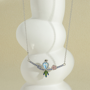 Collar de pájaro esmaltado colorido con piedra lunar flor Rosa CZ acentos cadena de eslabones delicados personalizable para joyería de moda de mujer - Product Image 5