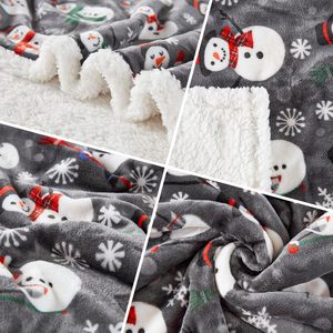 Christmas Sherpa <strong>Throw</strong> Blanket Grey Snowman Cozy Fleece Holiday Blanket Fuzzy Fluffy Soft Plush Winter Blanket - Product Image 2