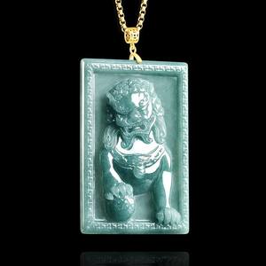 Pendentif en jadéite naturelle chinoise Fudog Blue Water, bijoux pour hommes, style chinois, cadeau avec certificat d'évaluation DW72 - Product Image 2