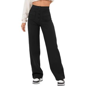 Womens High Waisted Wide Leg <b>Pants</b> With Pockets Stretchy Casual Trousers Button Front <b>Work</b> Wear - Product Image 1