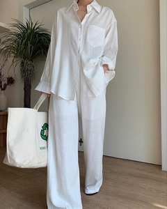 <span class=keywords><strong>Abbigliamento</strong></span> OEM da <span class=keywords><strong>Donna</strong></span>, Set Casual in Cotone e <span class=keywords><strong>Lino</strong></span>, Completo da Lavoro a 2 Pezzi, Camicia a Maniche Lunghe e Pantaloni a Vita Alta - Product Image 2